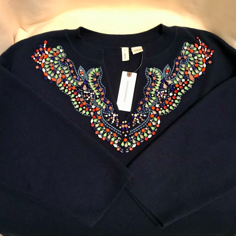 ✨NWT Moth for Anthropologie Jeweled Sweater - Picture 3 of 6